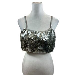 Brand New with Tags Urban Outfitters Out From Under Silver Sequin Crop Top Large